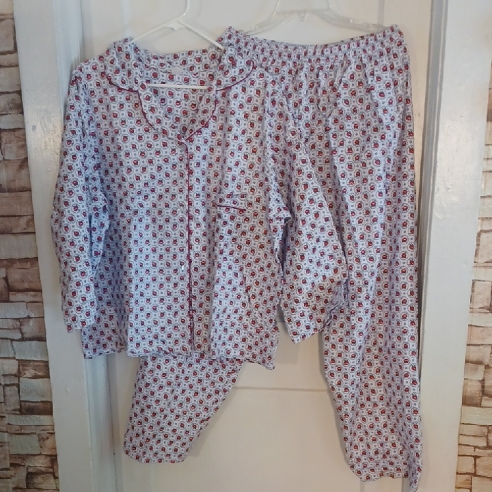 Women's  Flannel Floral Pajama Set - Red and Blue Womens Size XXXLARGE